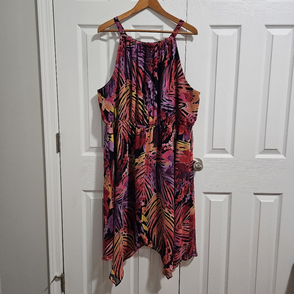 📌3for$10 Lane Bryant Women's Red and Purple Palm Print Sleeveless Dress 22/24
